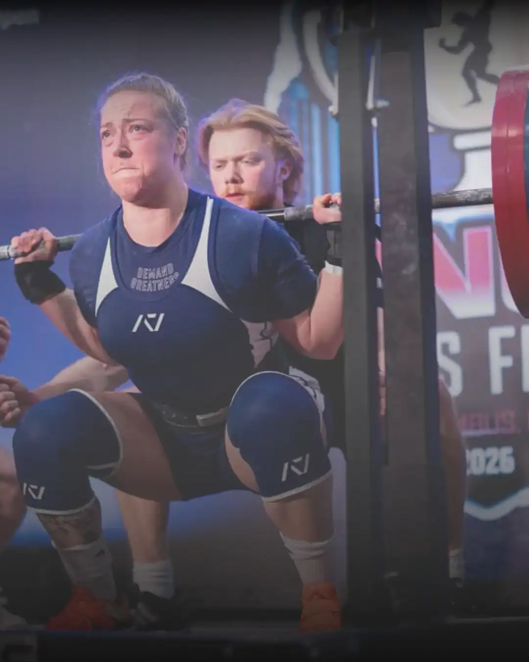 Jessica squatting at a powerlifting meet